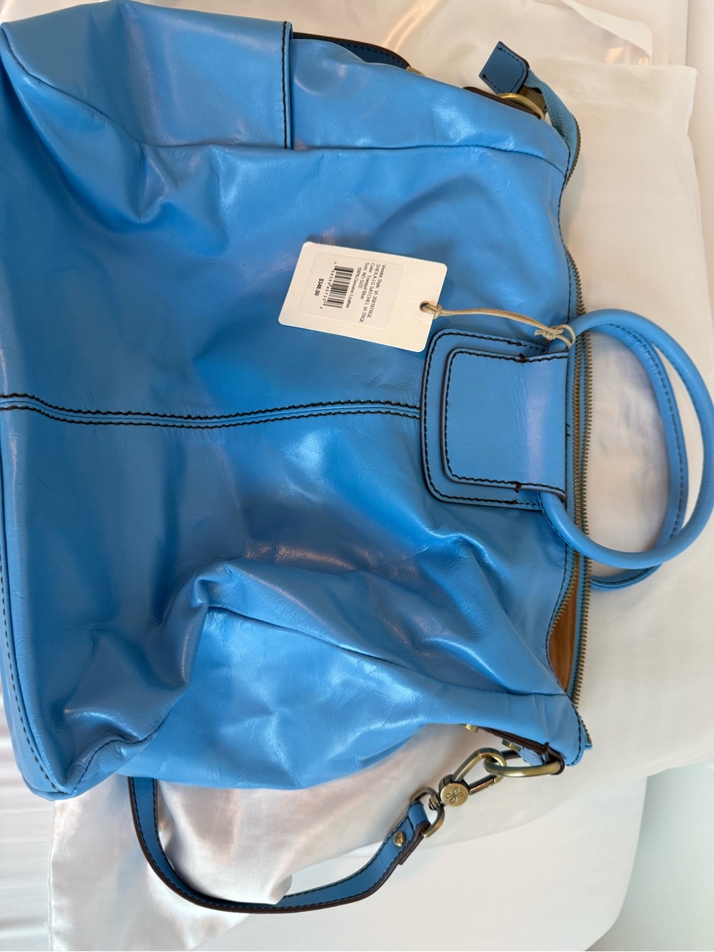Sheila Large Satchel Blue Leather Tote Bag with Top Handles